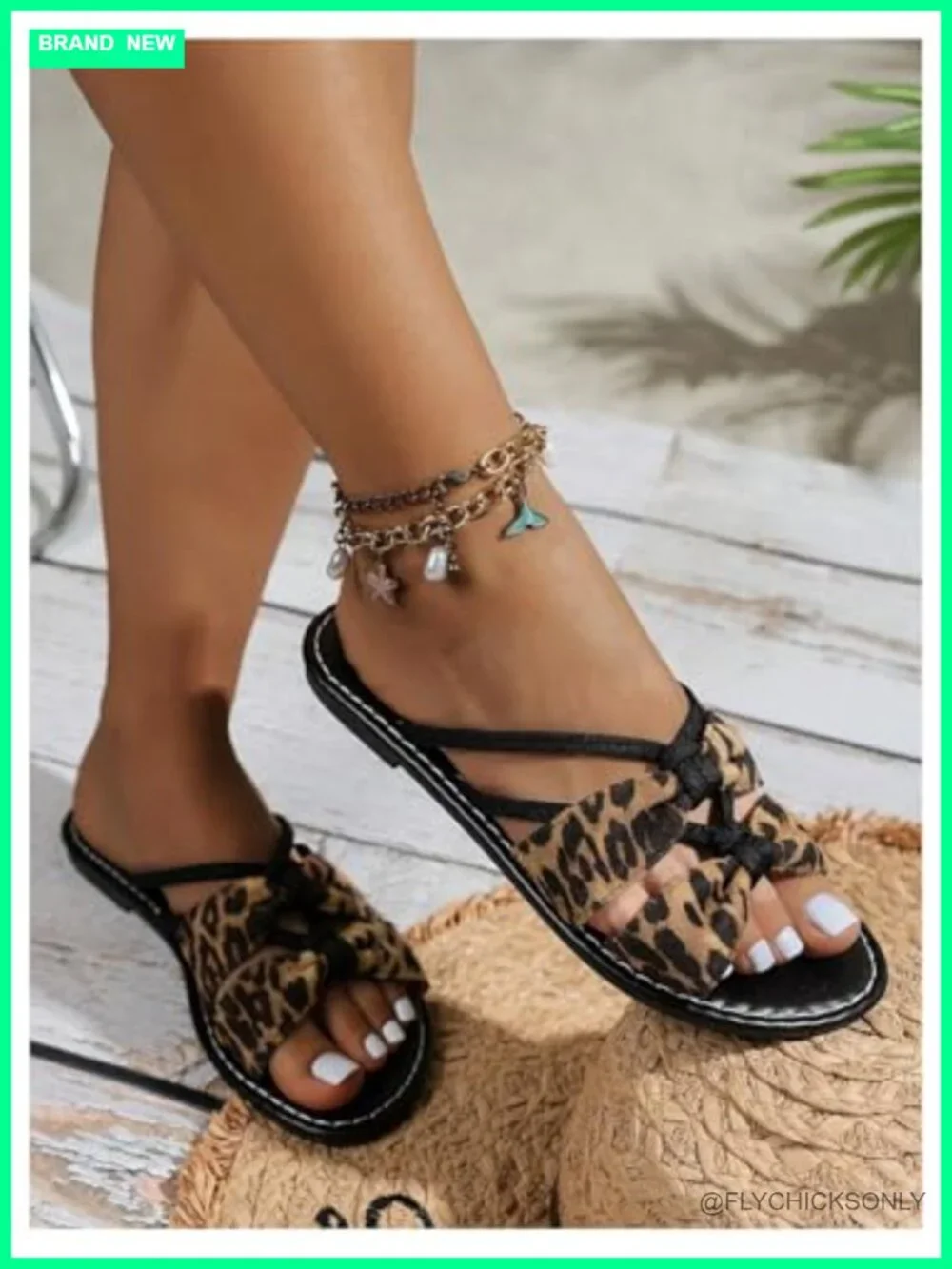 Strappy Slip on Flat Sandals with Cheetah Print Faux Leather Y2K Casual